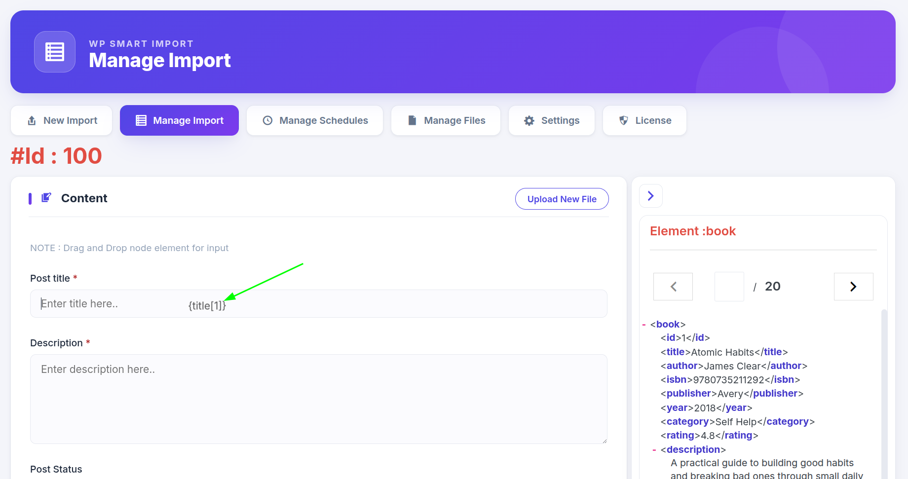 Drag and drop title field mapping