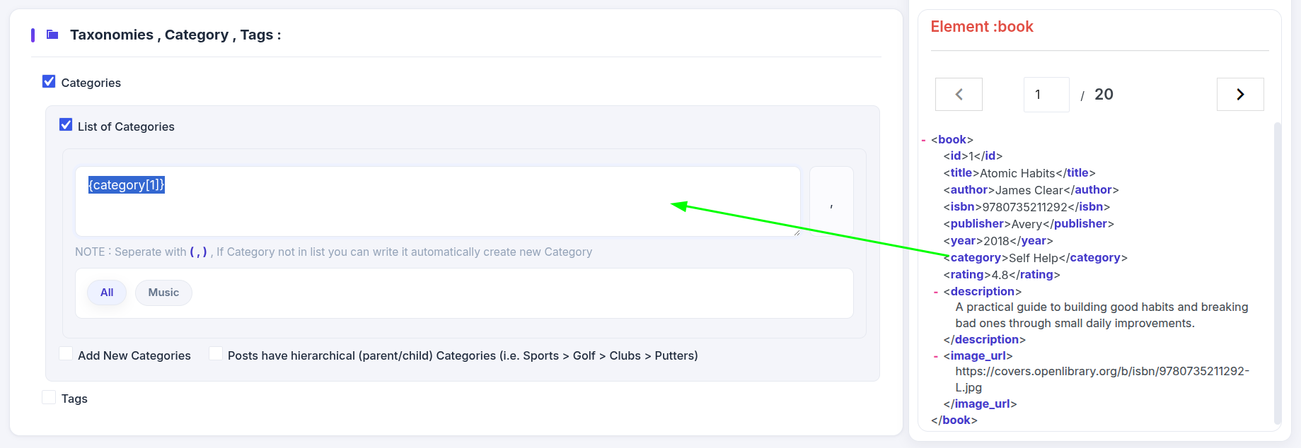 Taxonomies section in WP Smart Import