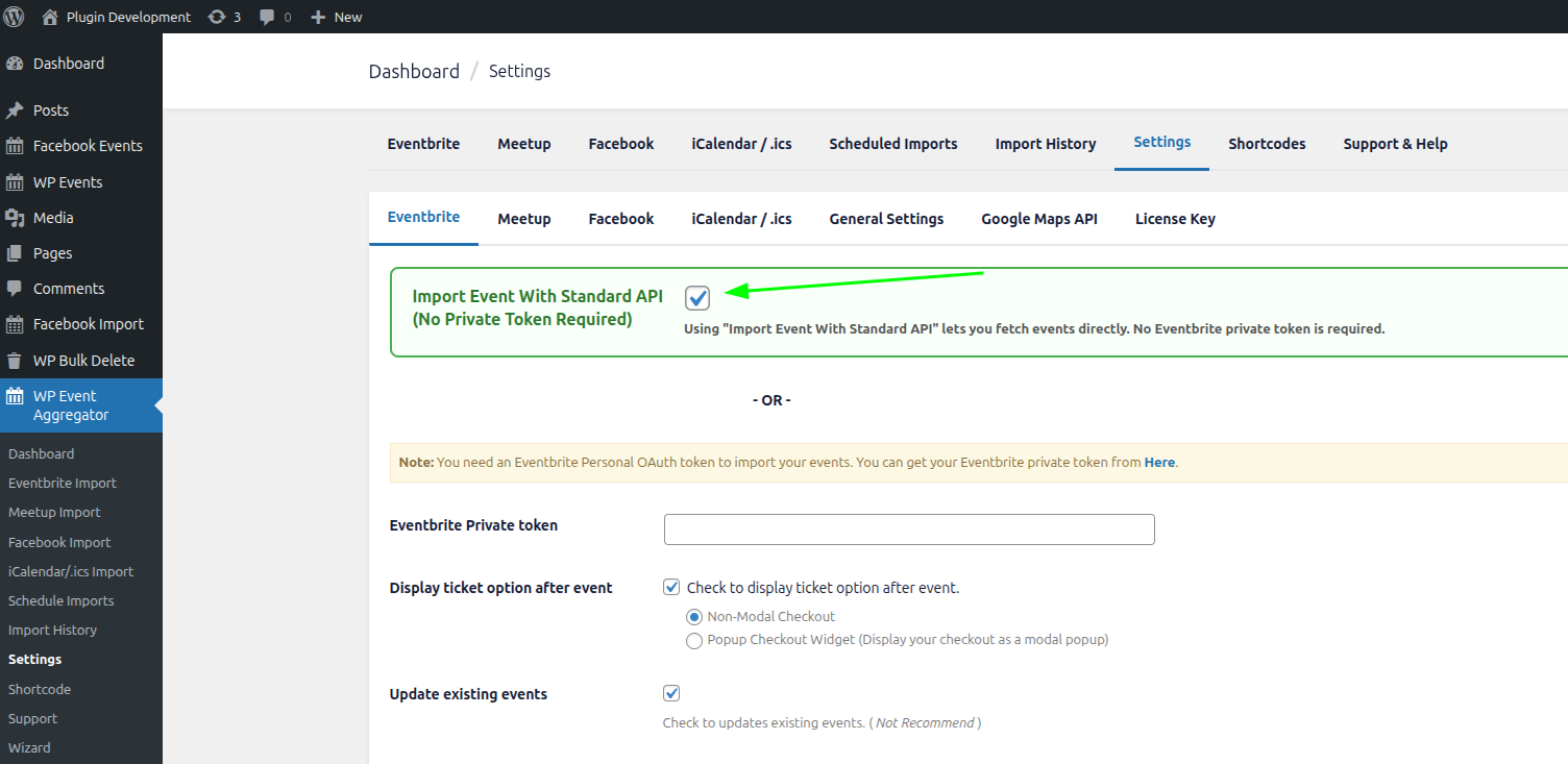 New API option screenshot