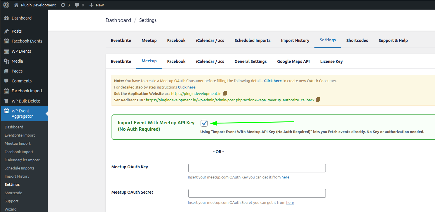 New API option screenshot