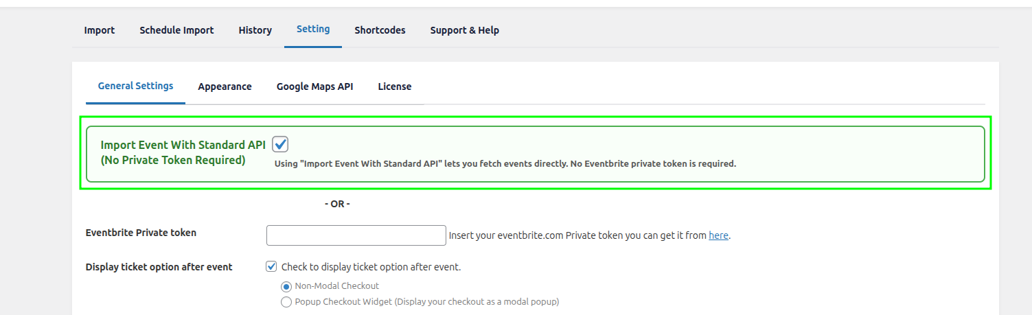 New API option screenshot