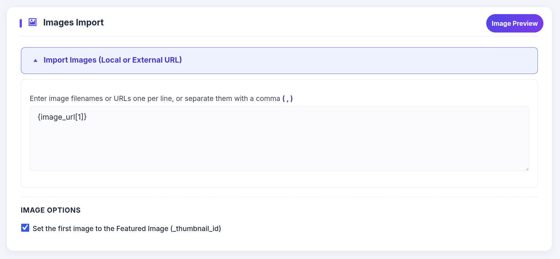 Images Import section in WP Smart Import